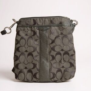 Coach‎ Crossbody Signature Jacquard Black Leather Trim Purse + FREE Bag Charm 🎁